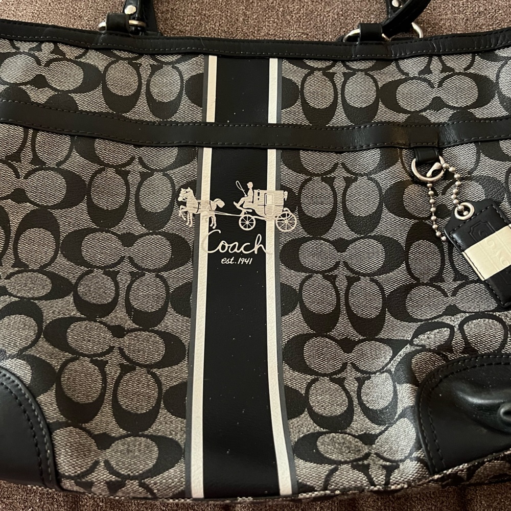 Coach Heritage Handbag Signature Black and Grey
